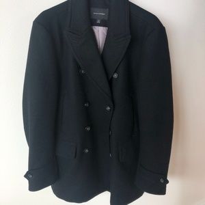 Black Banana Republic Double Breasted Silk Lined Wool Peacoat